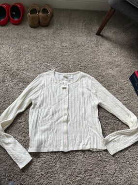 Aeropostale White Cable Knit Long Sleeve Cardigan